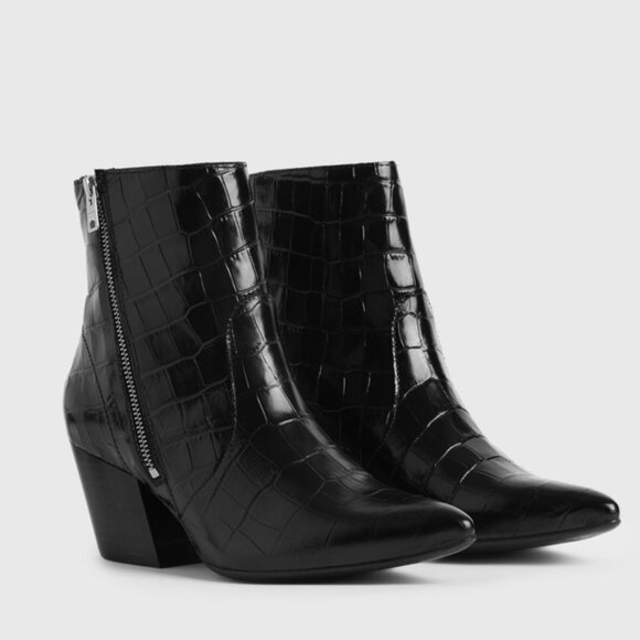 ALLSAINTS Aster Croc Embossed Leather Booties